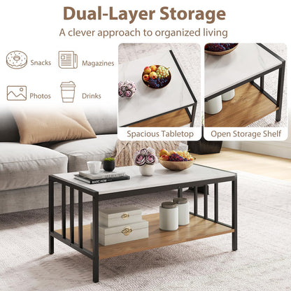 Giantex 2-Tier Coffee Table Rectangular Faux Marble Cocktail Center Accent Tea End Sofa Side Table