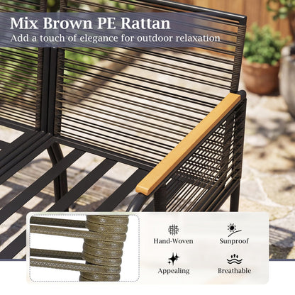 3 Pieces Wicker Furniture Set with Tempered Glass Side Table