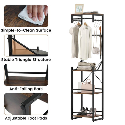 Freestanding Coat Rack Slim Hall Tree with 4 Storage Shelves