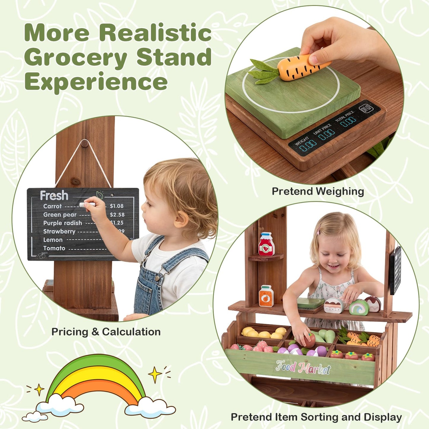 Wooden Kids Grocery Store Playset with Chalkboard | Indoor Outdoor Farm Market Stand