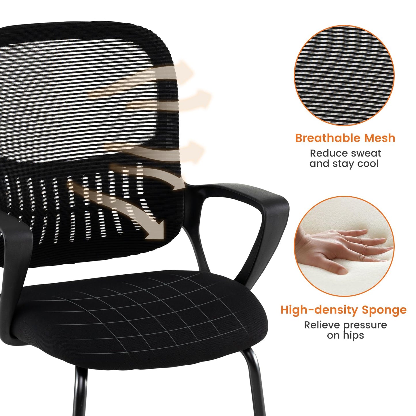 2PCS Conference Chairs, Metal Base Reception Chairs with Breathable Mesh Back