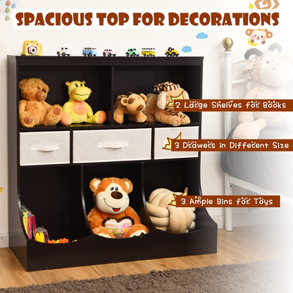 Toy Storage Organizer with 5 Open Cubes and 3 Removable Drawers