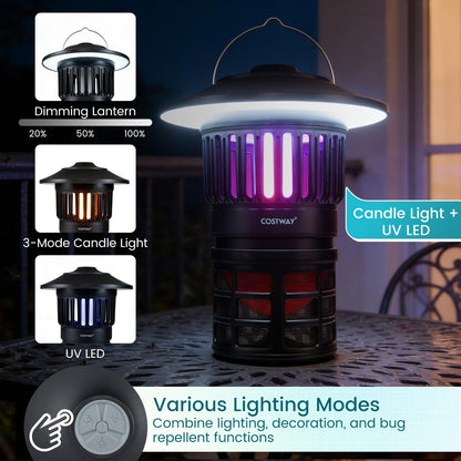 Outdoor Fly Trap with LED Lantern & Candle Lamp and Fan Suction