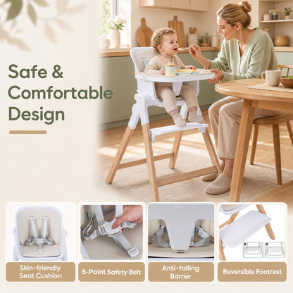 4-in-1 Convertible Baby High Chair with Detachable and Adjustable Tray