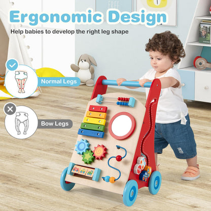Wooden Baby Walker Learning Activity Walker with Mirror and Wheels
