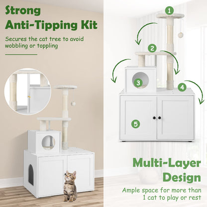 Cat Litter Box Enclosure with Cat Tree and Kitty Condo