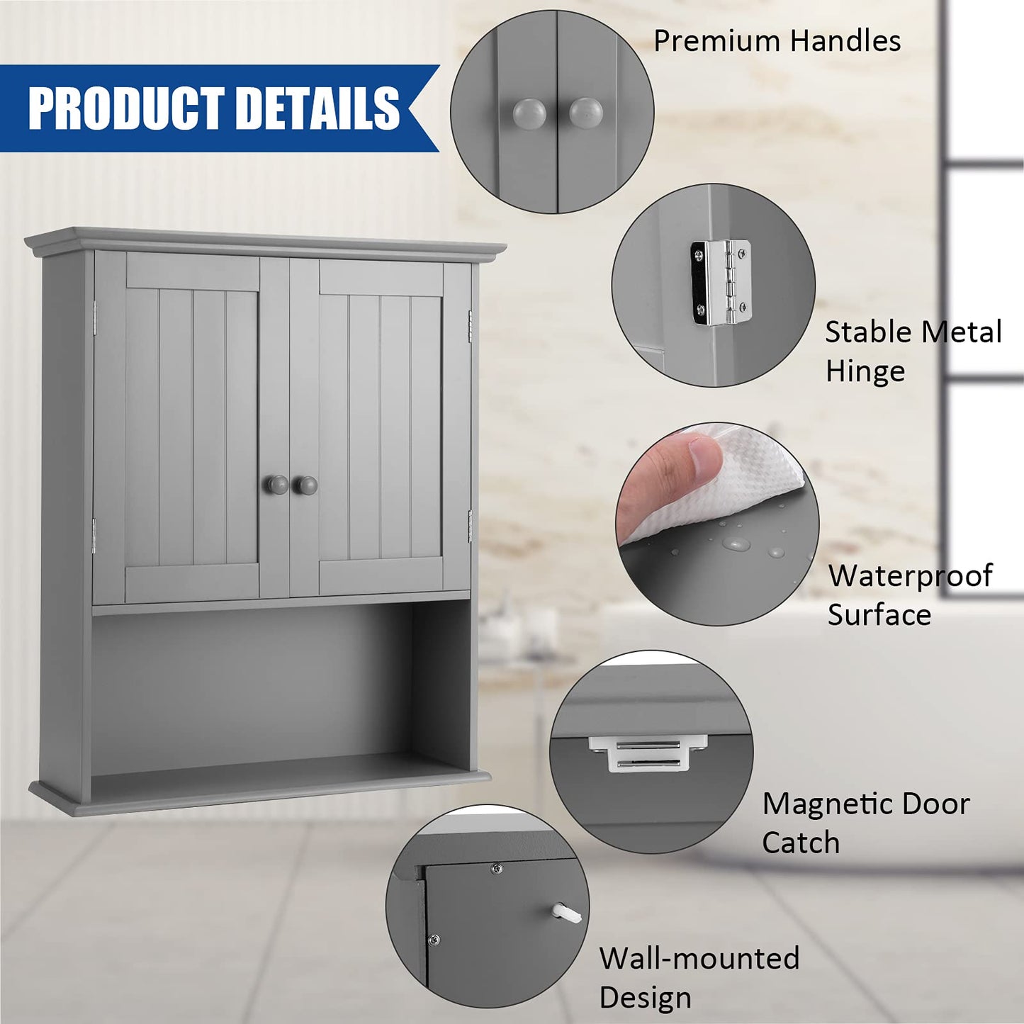Wooden Wall Mounted Medicine Cabinet with Double Door