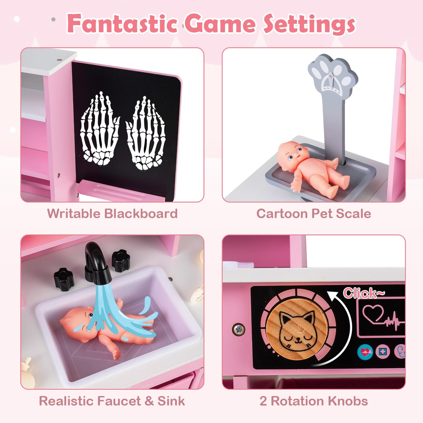 Wood Medical Center Toy Set with Blackboard and Pet Scale for Boys Girls