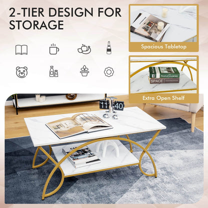 2 Tier Coffee Table with Storage Shelf for Living Room