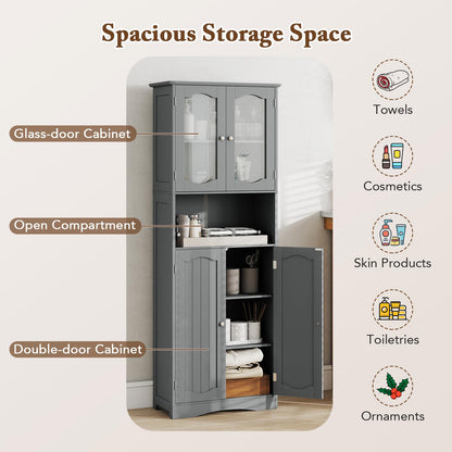 Tempered Glass Door Pantry Cabinet with 3-Position Adjustable Shelves