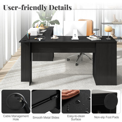 L-Shaped Computer Desk, 170cm Modern Large Corner Desk Writing Study Table