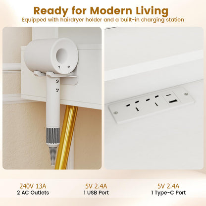 Dressing Table with LED Mirror and Stool, Makeup Table Vanity Desk Set