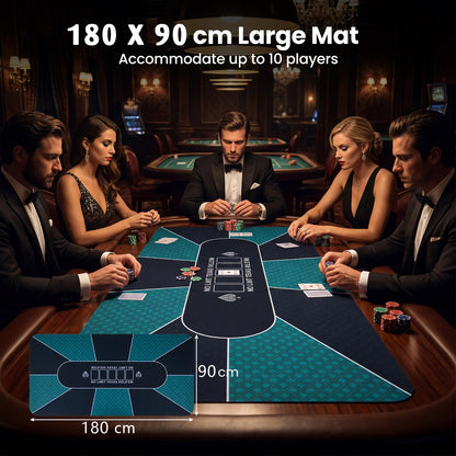 Poker Mat 180 x 90cm, 10 Players Texas Hold'em Poker Table Mat Topper