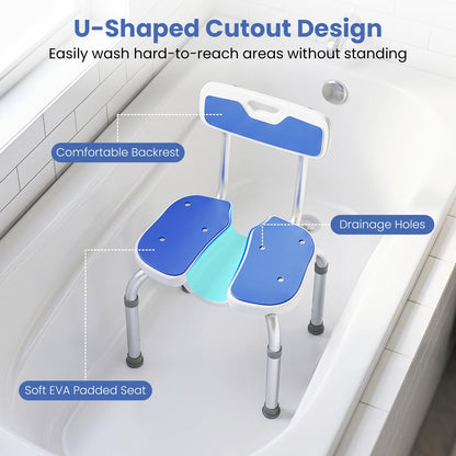 U-Shaped Shower Chair, 6-Level Height Adjustable Aluminium Shower Stool