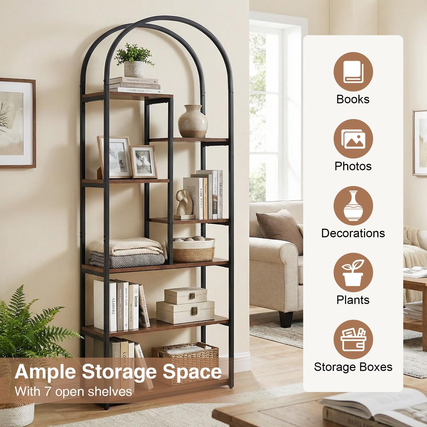 Arched Bookshelf, Metal Frame Bookcase Shelving Unit