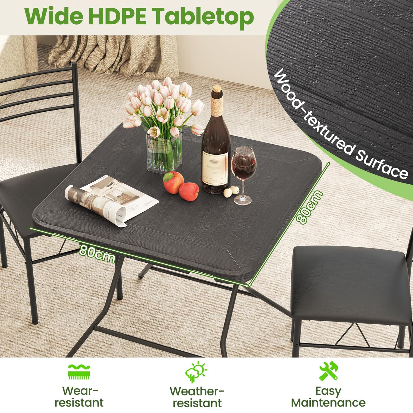 80 x 80 x 75cm Outdoor Portable Square Camping Trestle Table with HDPE Top