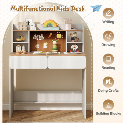Kids Study Desk Student Writing Table with Cork Bulletin Board
