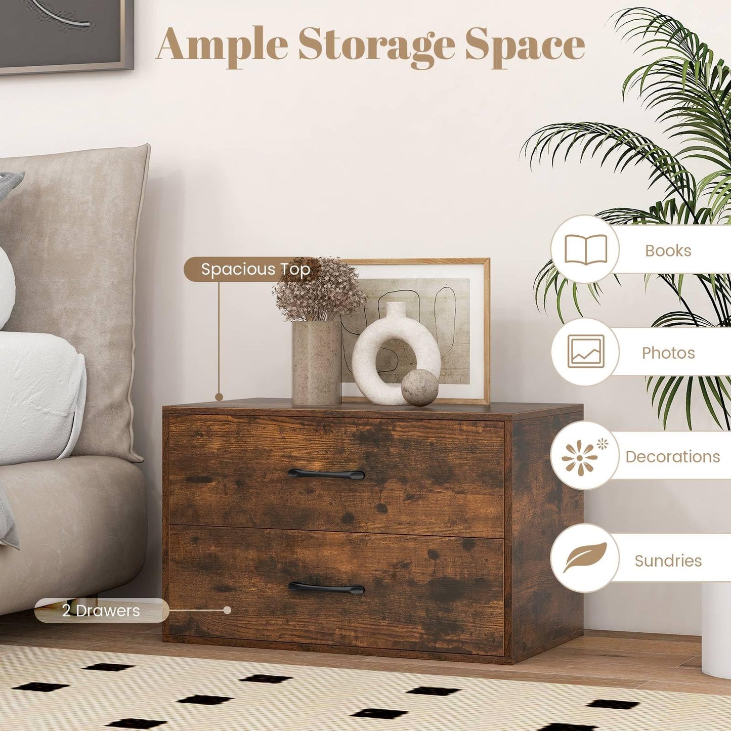 Stackable 2-Drawer Dresser with Anti-scratch Pads and Anti-tipping Devices