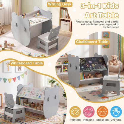 Toddler Table and Chair Set, 3 in 1 Activity Table with Reversible Whiteboard