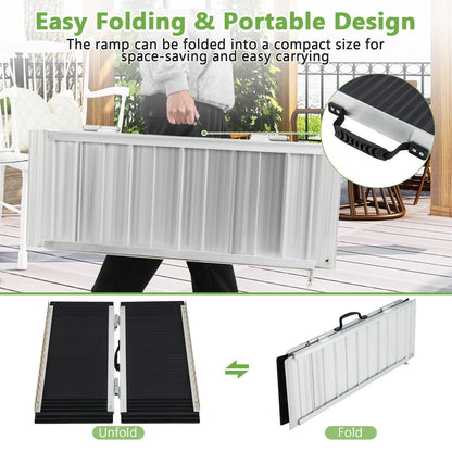 3FT Folding Portable Aluminum Ramp with Transition Plate and Reflective Warning Stickers