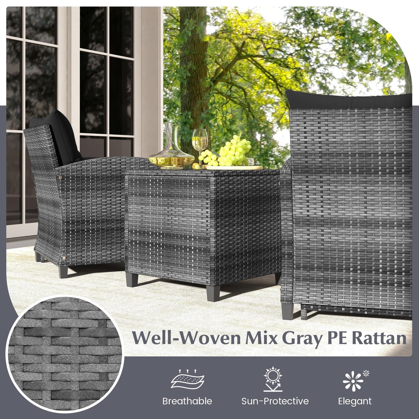 5-Piece Rattan Garden Furniture Set, Patio Conversation Set with 2 Chairs