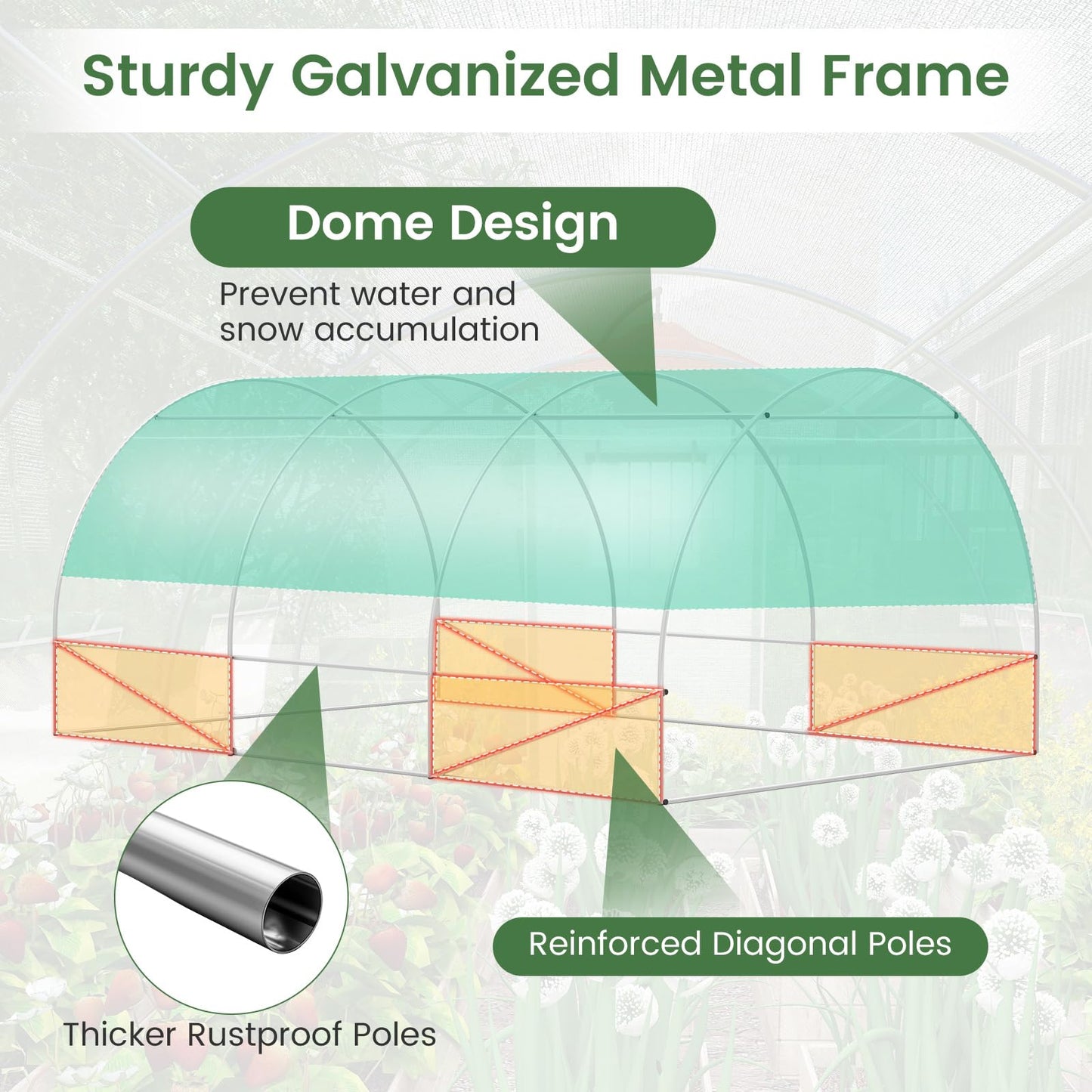 400 x 300 x 200 cm Outdoor Walk-in Tunnel Greenhouse 8 Roll-up Windows