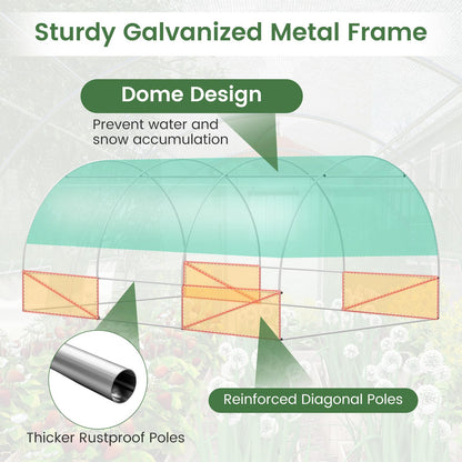 400 x 300 x 200 cm Outdoor Walk-in Tunnel Greenhouse 8 Roll-up Windows