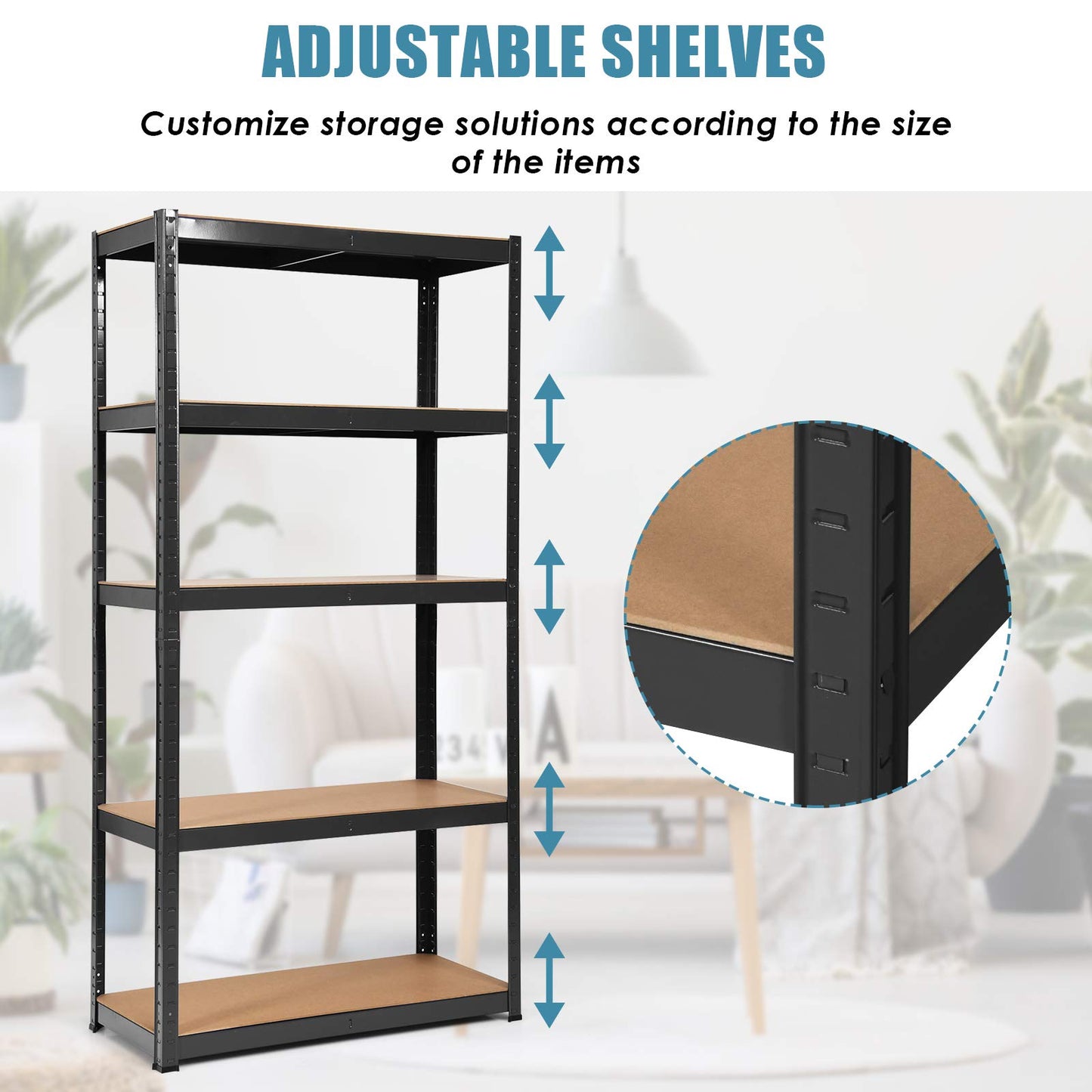 5-Tier Storage Rack with Boltless Shelving and Adjustable Shelves