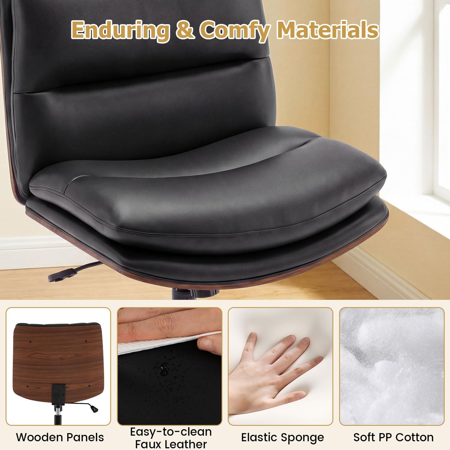 Armless Office Chair with Swivel Wheels & Curved Backrest for Home Office