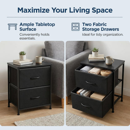 Nightstand Set of 2 End Table with Fabric Drawers for Bedroom
