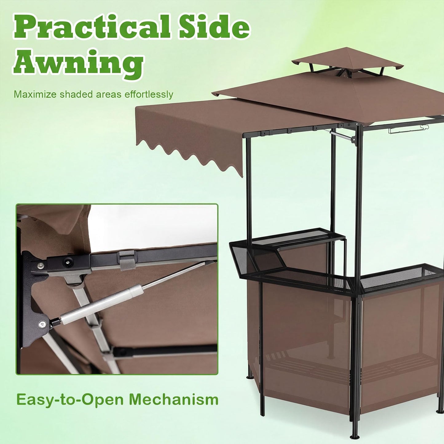 3-Piece Patio Bar Set and Outdoor BBQ Canopy with Bar Table and 2 Folding Bar Stools for Backyard