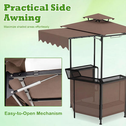 3-Piece Patio Bar Set and Outdoor BBQ Canopy with Bar Table and 2 Folding Bar Stools for Backyard