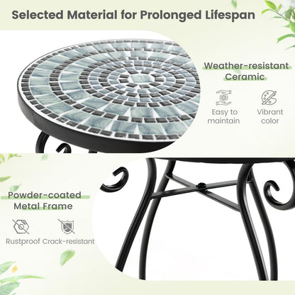 Mosaic Round Bistro Coffee Table with Ceramic Tile Tabletop