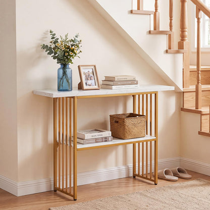 2-Tier Console Table, Faux Marble Slim Entryway Table