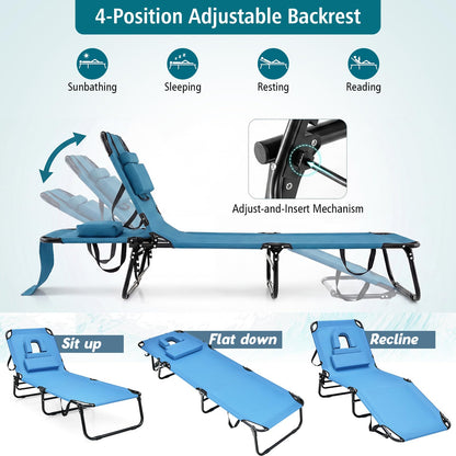 Folding Sun Lounger, 5-Position Adjustable Reclining Tanning Chair