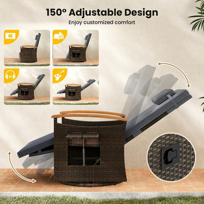 Outdoor 360° Swivel Rattan Recliner Chair with Adjustable Backrest and Footrest