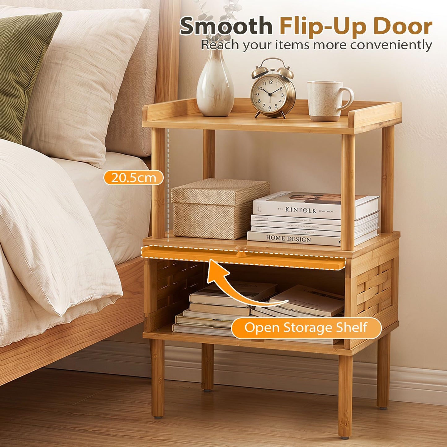 Bamboo Bedside Table, Boho Rattan Nightstand