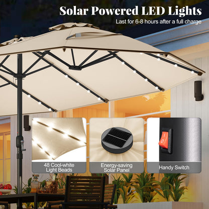 4.5m Double-Sided Parasol with Base and 48 Solar LED Lights