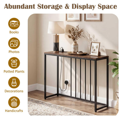 Console Table with Charging Station and Power Outlets for Hallway