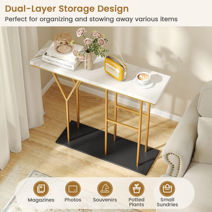 Faux Marble Slim Entryway Table Hall Desk