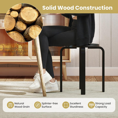 Set of 4 Stacking Wooden Stools, Upholstered Round Bar Stool with Non-Slip Foot Mat, Breakfast Dining Chair for Home Kitchen Office