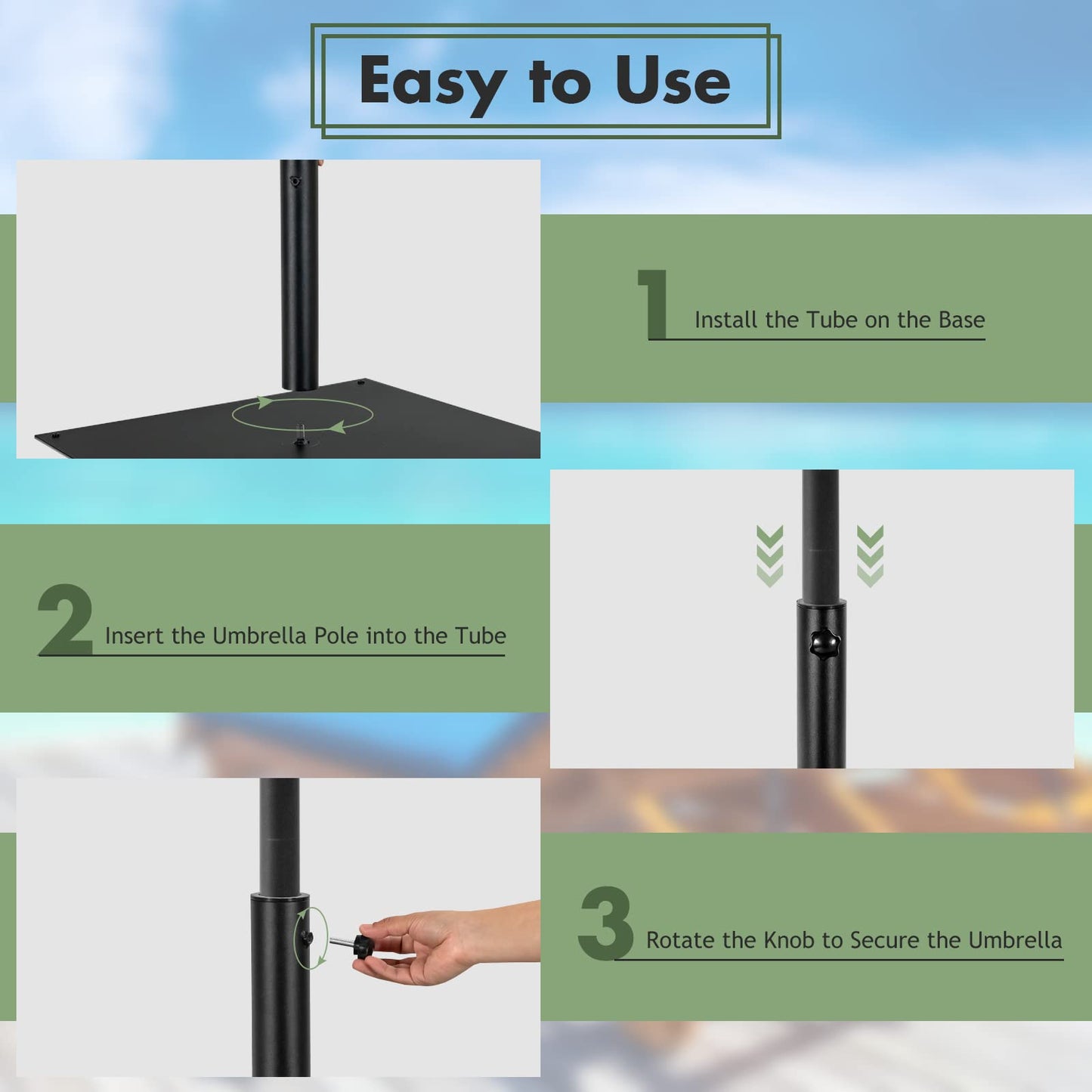 50 CM Patio Umbrella Base with 4 Adjustable Footpads for Patio Poolside