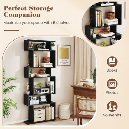 6-Tier Bookshelf with 2 Anti-Tipping Kits for Home Office