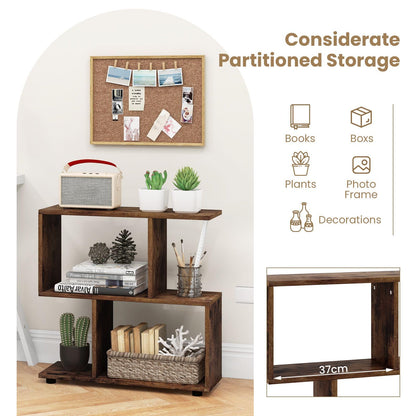 Wooden Bookshelf, 2-tier Irregular Display Shelf