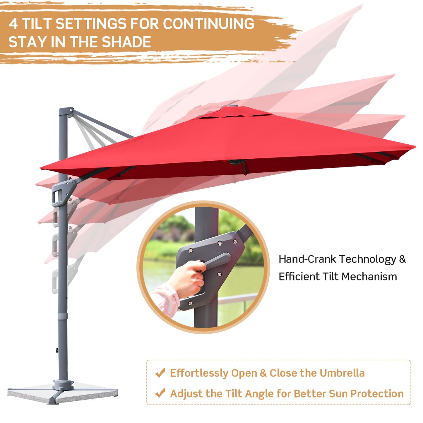 3m Patio Cantilever Umbrella with 4-Level Tilting Adjustment and Crank Handle