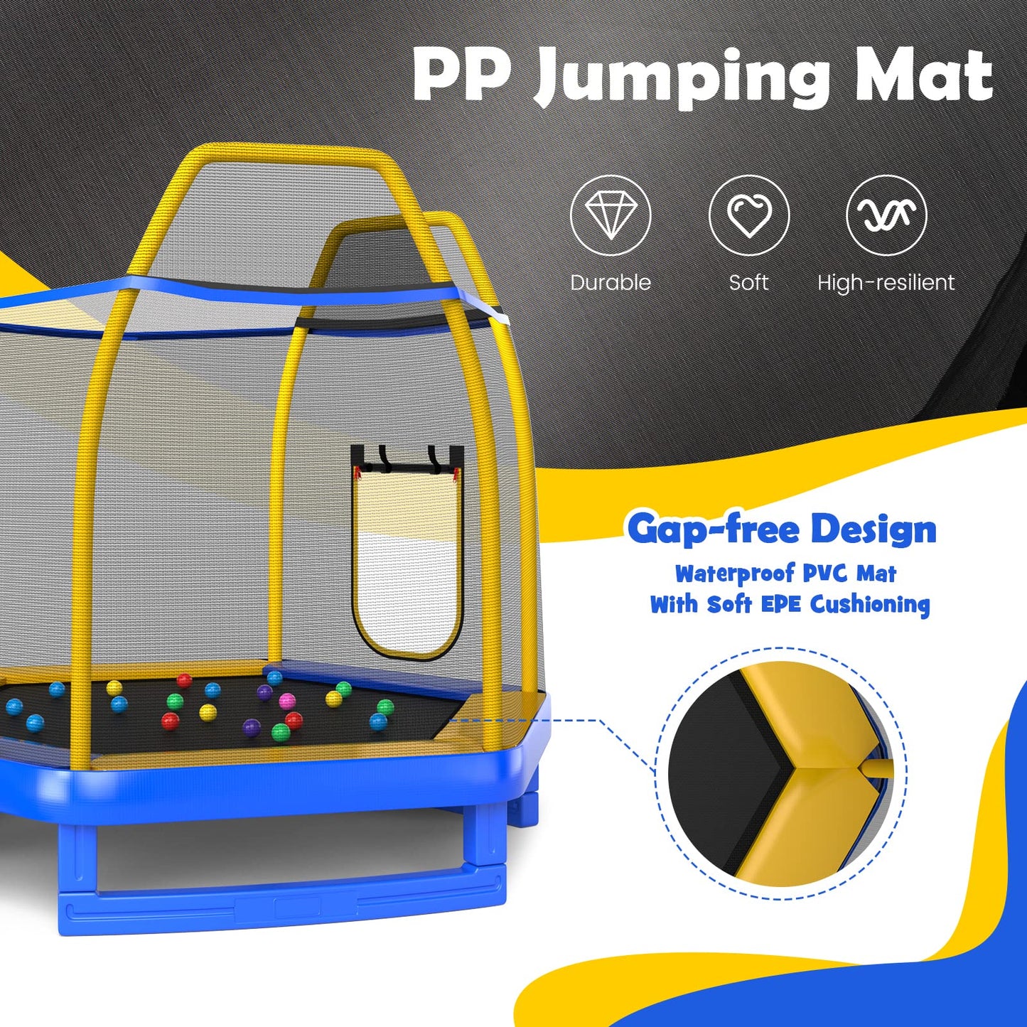 7 Feet Hexagonal Trampoline with Slide and Safety Enclosure Net