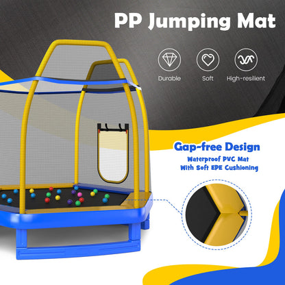 7 Feet Hexagonal Trampoline with Slide and Safety Enclosure Net