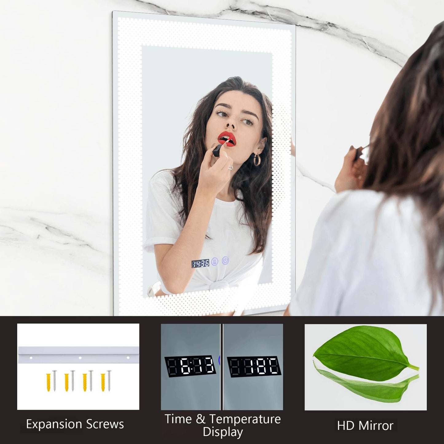 LED Wall Mounted Anti-Fog HD Vanity Mirror with 3 Color Adjustable Lights