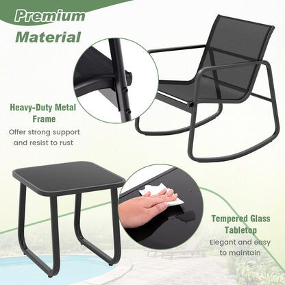 3-Piece Garden Furniture Set with Tempered Glass Table and Chairs