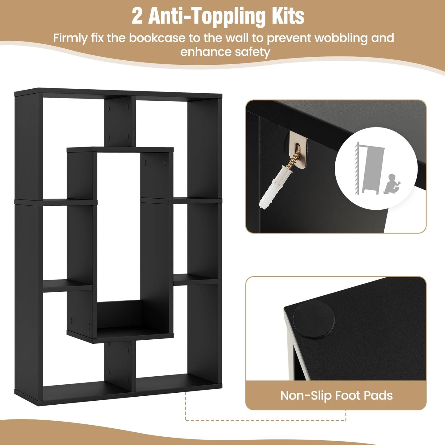 7-Cube Geometric Bookshelf Open Bookcase with Anti-Toppling Device